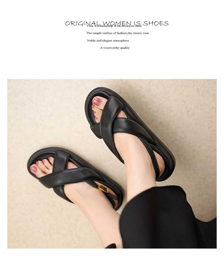 Sandal hở ngón đế dày thường ngày cho nữ – giày đi biển đế bằng hở ngón thời trang đơn giản — Màu đen chi tiết 13