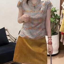 国风短袖上衣新中式斜襟盘扣立领小衫薄款高级感百搭印花衬衫女夏