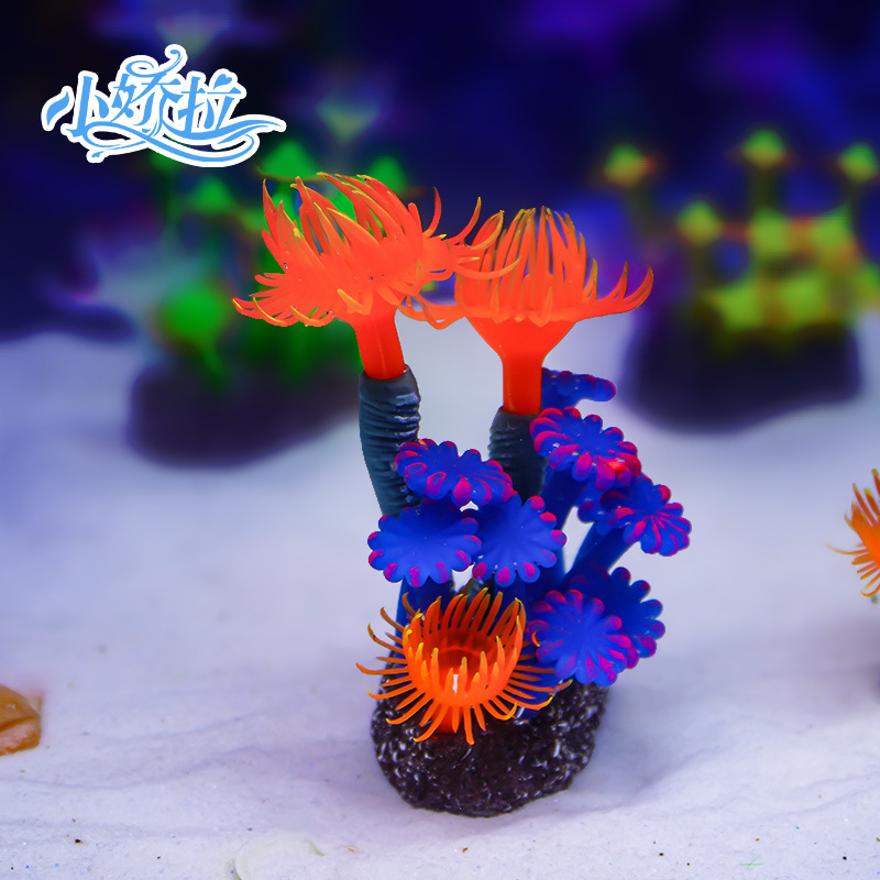 Nuevos adornos para acuarios, coral suave y colorido, decoración para peceras, artesanías de árboles de coral de silicona fluorescente