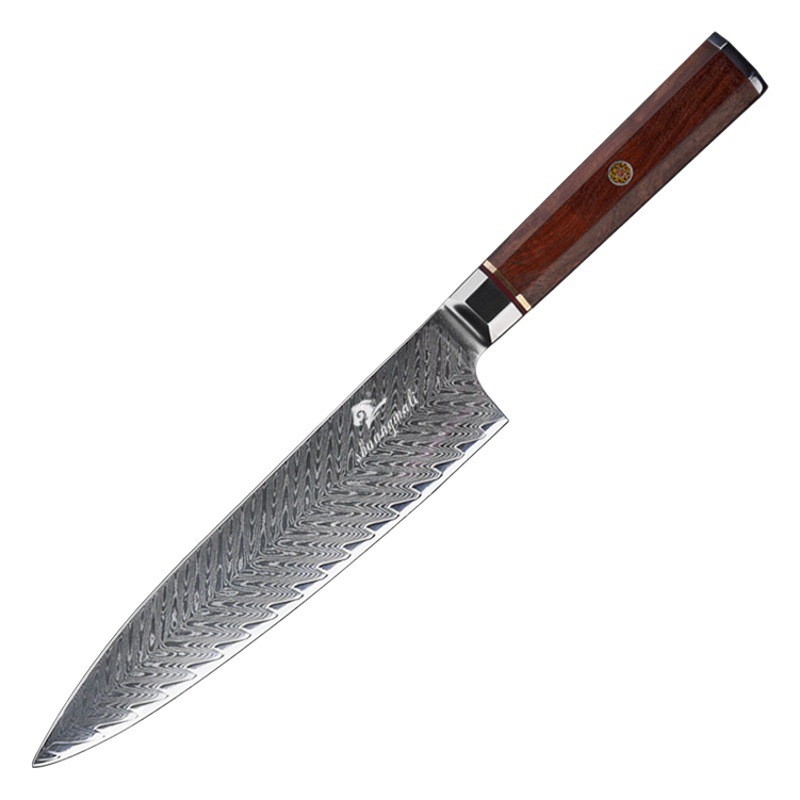 Cuchillo de cocina de acero de Damasco cuchillo de carne de acero inoxidable Rosewood cuchillo de mango octogonal entrega transfronteriza