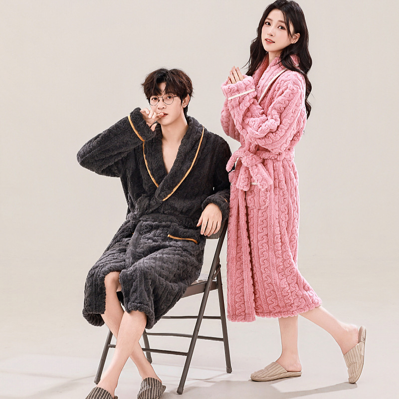 Autumn and Winter Velvet Pure Color Bathrobe Long-Sleeved Large Size Long Winter Women's Thickeneded Warm Flannel Pajamas Nightgown Autumn and Winter Velvet Pure Color Bathrobe Long-Sleeved Large Size Long Winter Women's Thickeneded Warm Flannel Pajamas Nightgown