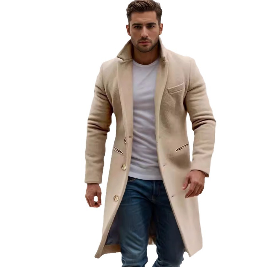 Suit collar men's autumn and winter new mid to long single breasted woolen coat_voghion.com