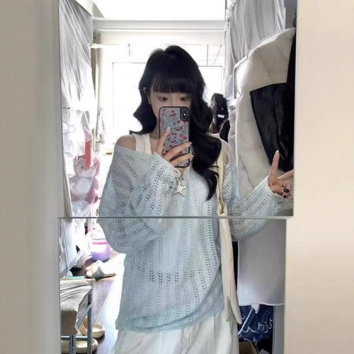 YUNS慵懒风镂空针织套头防晒罩衫宽松休闲上衣女韩系百搭长袖毛衣