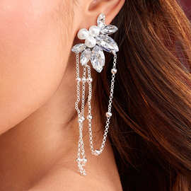 随变 新款水钻珍珠耳环新娘饰品简约复古流苏耳环耳饰earrings