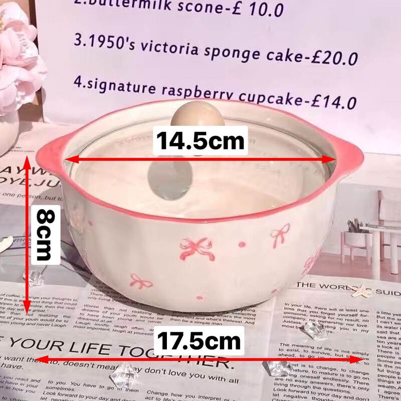 超仙新款泡面碗蝴蝶结高颜值陶瓷面碗耐高温高级带盖少女螺狮粉碗|undefined
