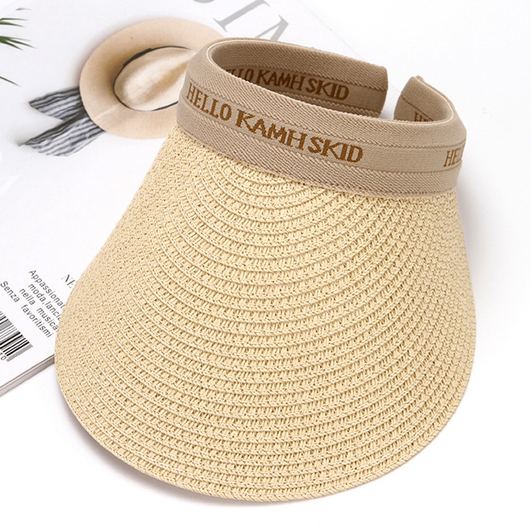 Women's Leopard Print Straw Visor Hat Wide Brim Summer Sun Hat_voghion.com