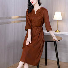 2024夏新款中年妈妈装香云纱真丝连衣裙女装