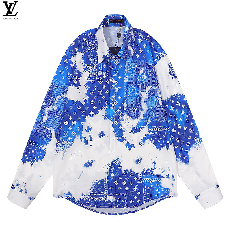 Louis Vuitton Monogram Bandana Shirt Hook Detail Long-Sleeved Blue White