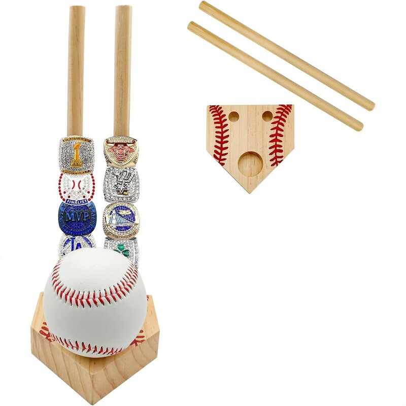 Wooden Championship Ring Rack Baseball Softball Tournament Display Ball Holder Stackable Desktop Jewelry Ring Holder