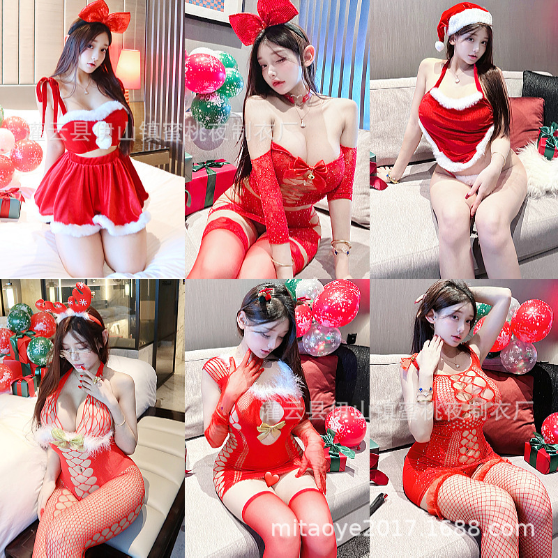 Sexy Underwear Sexy Red Plush Santa Claus Role Play Hot Hollow New Year New Year dress