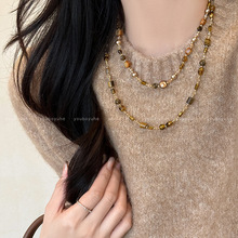 真金电镀虎眼石款几何项链美拉德高级感气质锁骨链时尚通勤项饰女