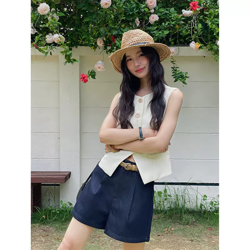 【歌铭】韩系通勤西装短裤女2025夏季新款高腰A字阔腿休闲裤N225C