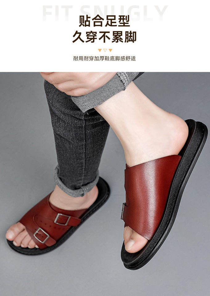 Dép sandal nam hở ngón cỡ lớn da PU chống trượt, dép lê đi biển thoáng khí — Toàn bộ màu đen, Đỏ rượu vang chi tiết 13