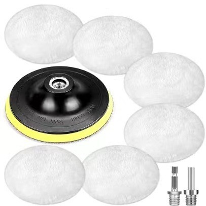 汽车美容打蜡毛绒抛光轮跨境爆款海绵抛光轮自粘打蜡兔毛抛光盘