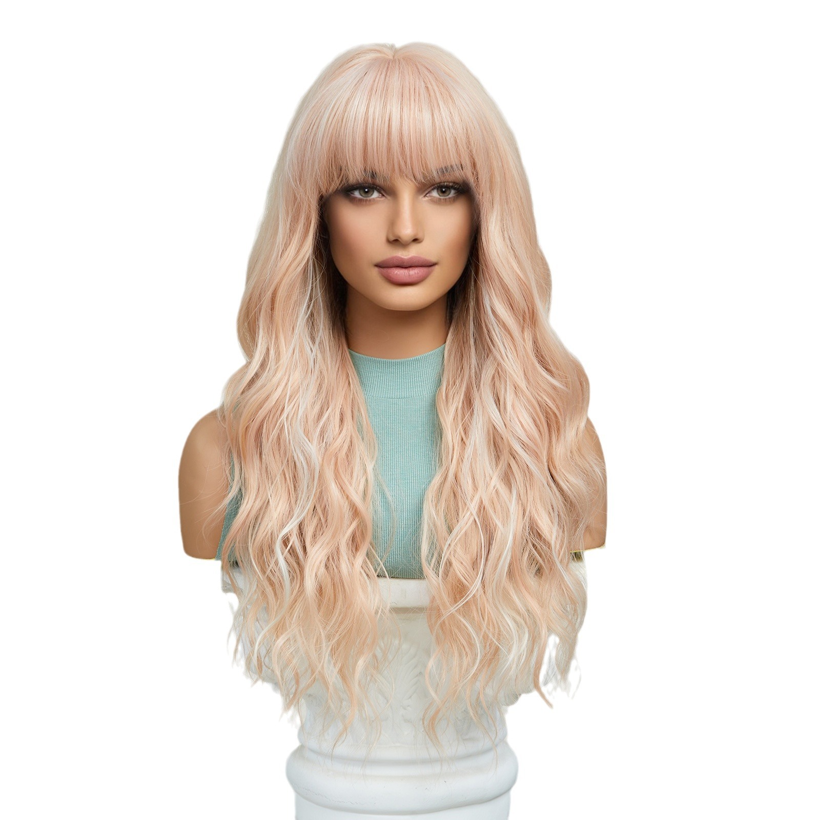 SHIEN transfronterizo primavera nueva moda vigorosa flequillo ondulación del agua larga peluca rizada pelucas de pelo completo