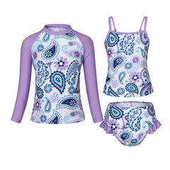 2024跨境新款兒童泳衣中大童公主吊帶分體泳裝女童比基尼游泳套裝