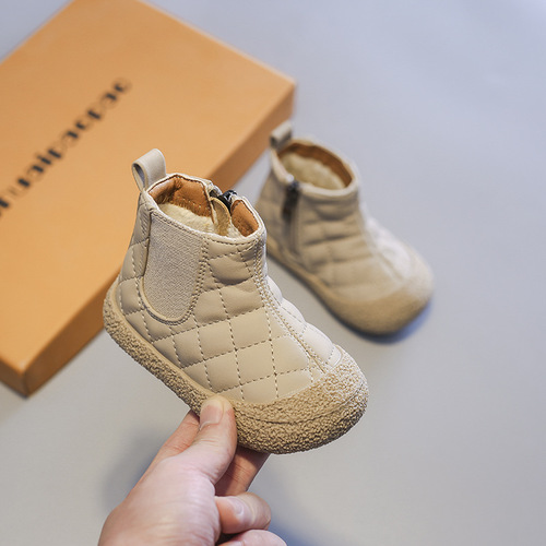 Baby plus fleece short boots, children's autumn and winter boots for boys and girls, soft-soled anti-kick Martin boots, warm cotton boots for children and middle-aged children