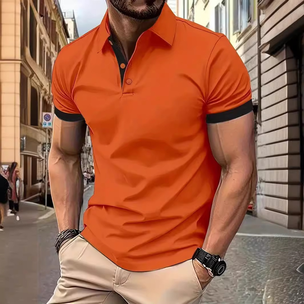 2024 foreign trade cross-border new 3D digital printing solid color lapel short sleeve polo shirt casual business men's clothing