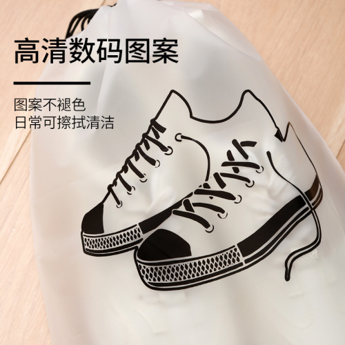 Travel shoe bag thickened PE transparent drawstring shoe storage bag foldable drawstring dustproof and waterproof shoe bag wholesale