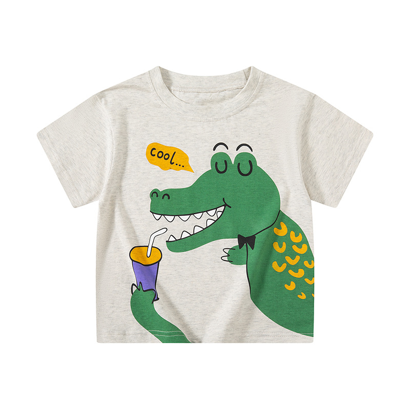 Transfronterizos ropa infantil camiseta de manga corta para niños 2025 verano nuevo cocodrilo chaqueta de dibujos animados para hombres ropa de bebé un cabello