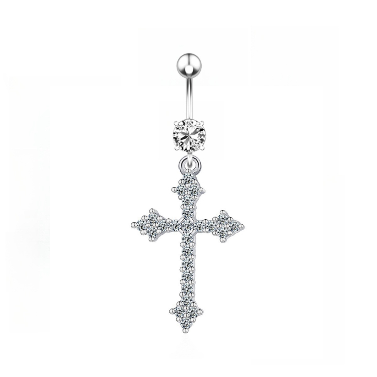 Cross Copper Inlaid Zircon Belly Button Ring - 4 Gold Tone 2024 Summer Collection detail image 7