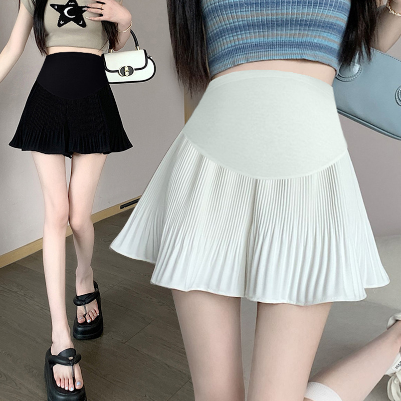 Pregnant Women's Short Pants Skirt Summer Thin Careless Style Ice Silk Chiffon Pleated Suit Pregnant Women's Half-length Pants Belly-supporting Shorts