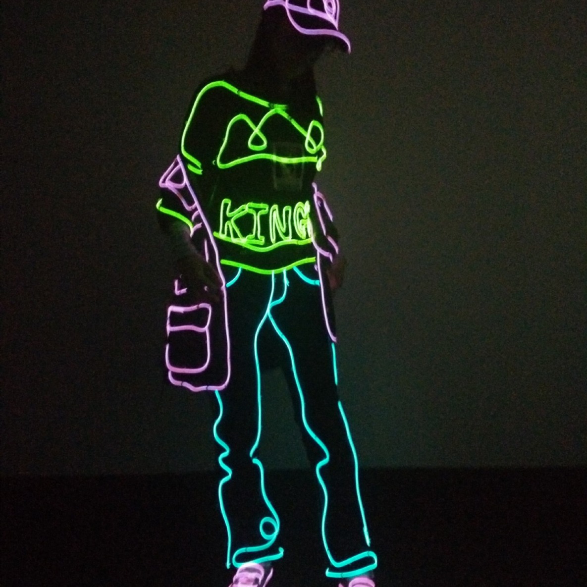 El luz luminosa luz fría luz fluorescente etapa rendimiento ropa Hip Hop Dance King ropa luminosa fluorescente danza fresca apoyos