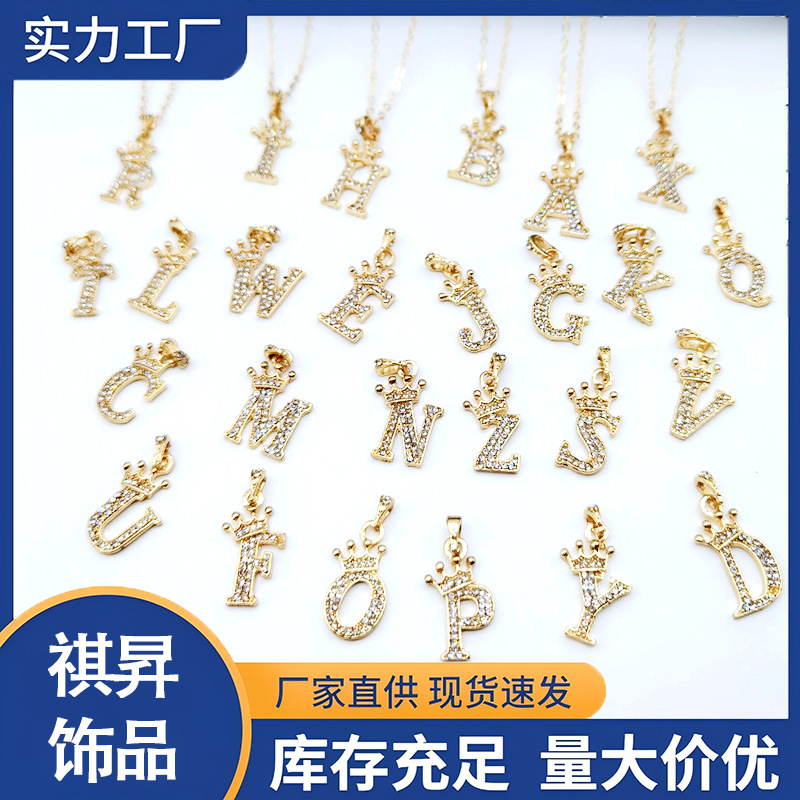 Europeo y americano transfronterizo nueva corona 26 letras inglesas completo diamante colgante collar simple moda collar joyería