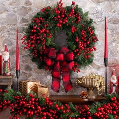 国境を越えて卸売りした新商品の赤いベリーの花輪クリスマスの扉は花輪の祝日の壁面の装飾の配置の道具を掛けます。