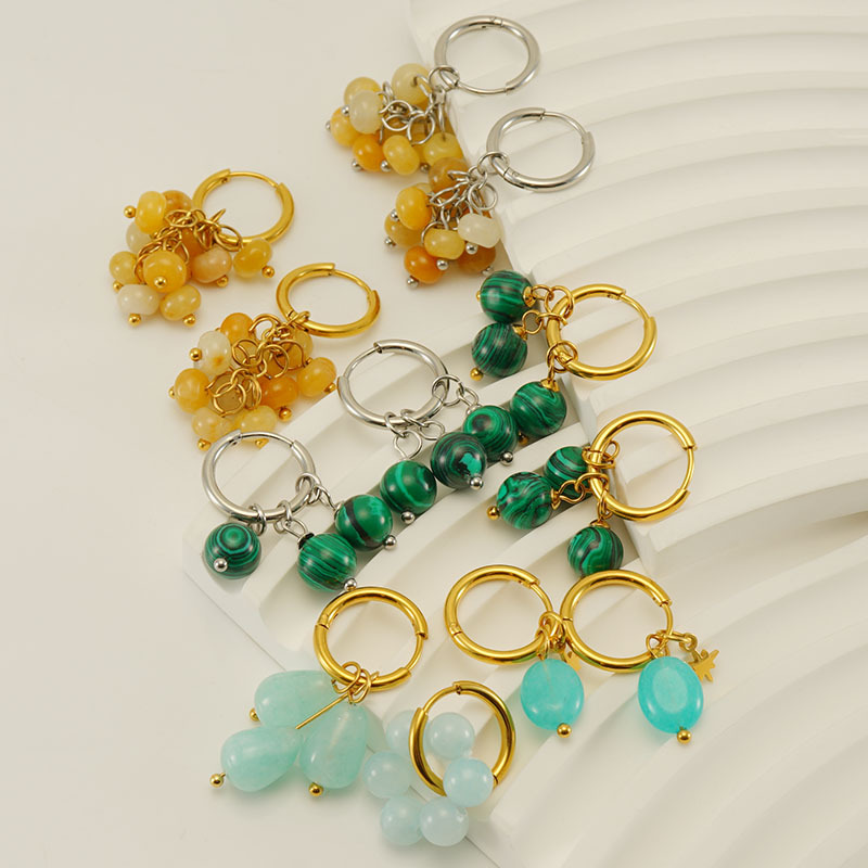 Cross-Border Nuevo 2023 de acero inoxidable 18K chapado en oro Pavo Real pendientes de piedra natural pendientes retro pendientes simples