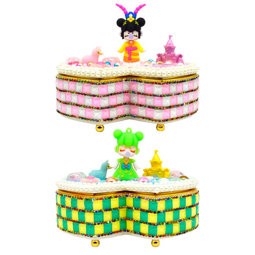Mosaic Double Heart Music Box Children's Handmade DIY Material Pack Paste Creative Gift Educational Toys Wholesale