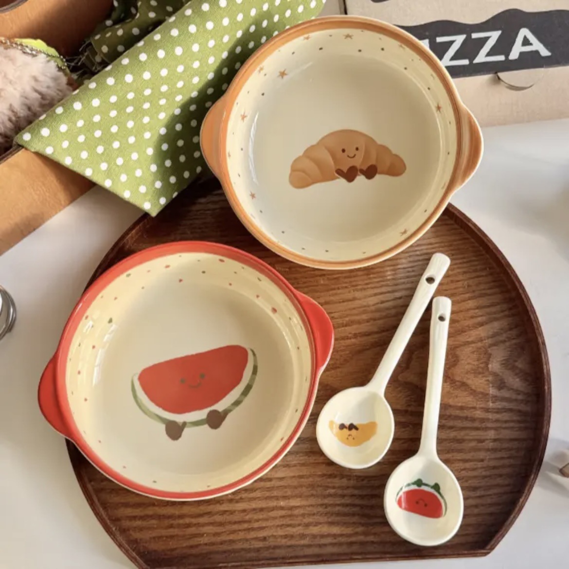 【2 bowls 2 spoons】watermelon + croissant