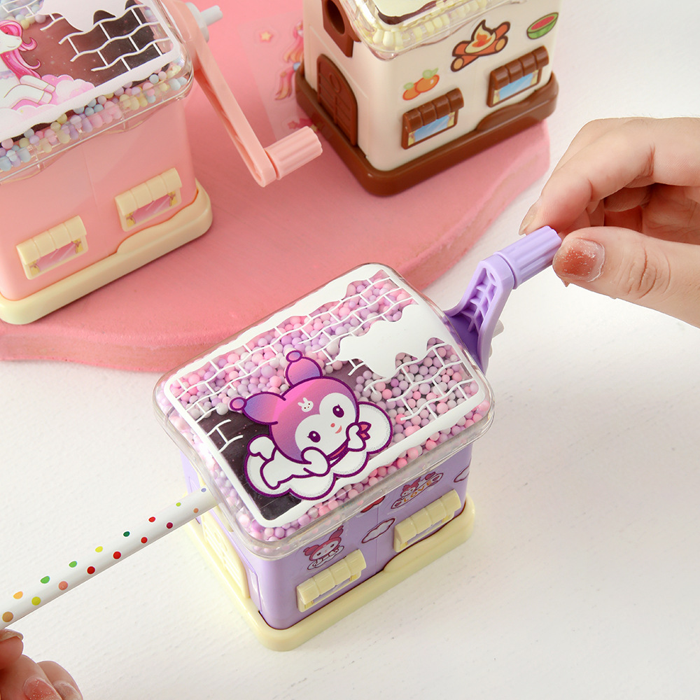 Casa pequeña de dibujos animados cuchillo de lápiz de espuma de techo de ensueño jugador de bola de rotación cuchillo de lápiz de dinosaurio cappuccino estudiantes de papelería