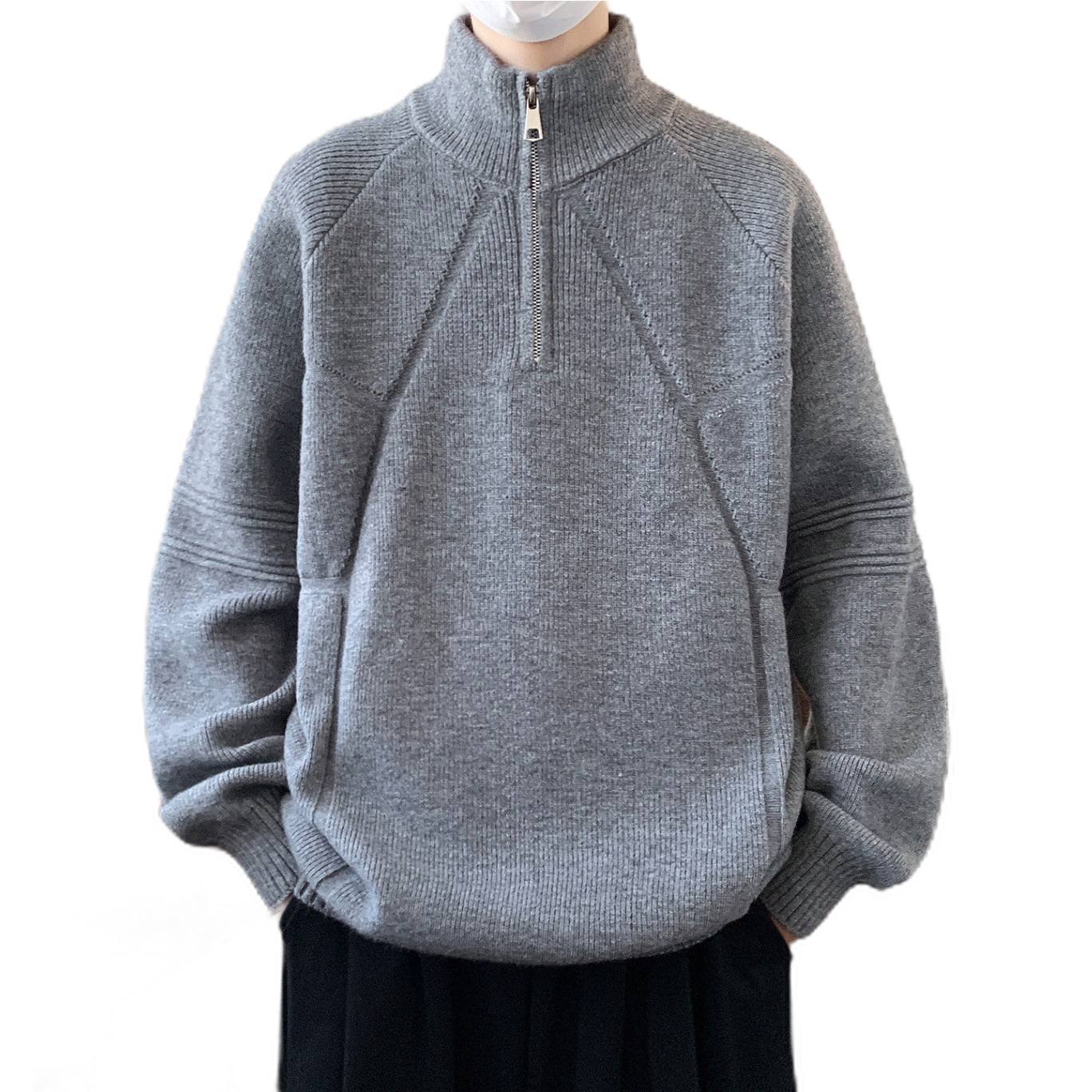 Explosiones transfronterizas de tamaño europeo camisa de punto suéter hombre medio cremallera línea de cuello chaqueta de tendencia de negocios fábrica al por mayor