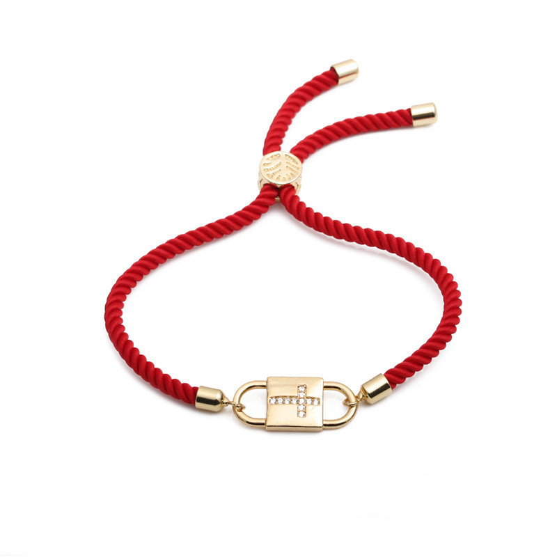 Neues Zirkonkreuz Religiöses Rotes Seil Verstellbares Armband display picture 2