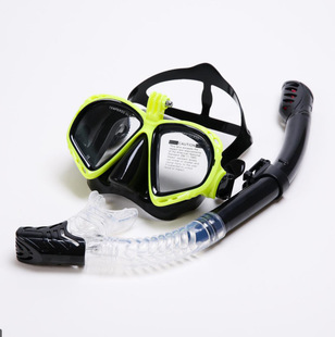 Adult new gopro tempered glass silicone diving goggles full dry snorkel snorkeling set with bracket
