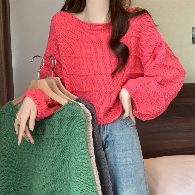 绿色套头短款毛衣女秋季2025新款内搭针织衫宽松小个子上衣外套|undefined