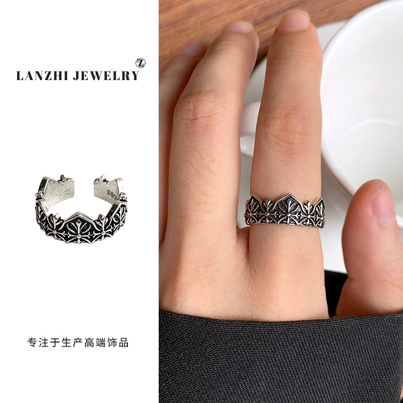 Anillo Abierto de Estilo Hip Hop 925 de Plata Gruesa Cubierta de Cobre Blanco