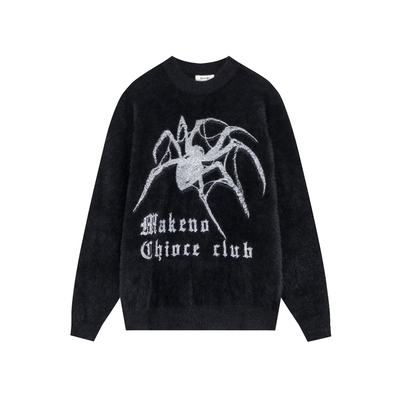 Vêtements pour hommes, design de niche de rue, sens du mohair, marque de mode Spider, style paresseux, pull décontracté ample_voghion.com