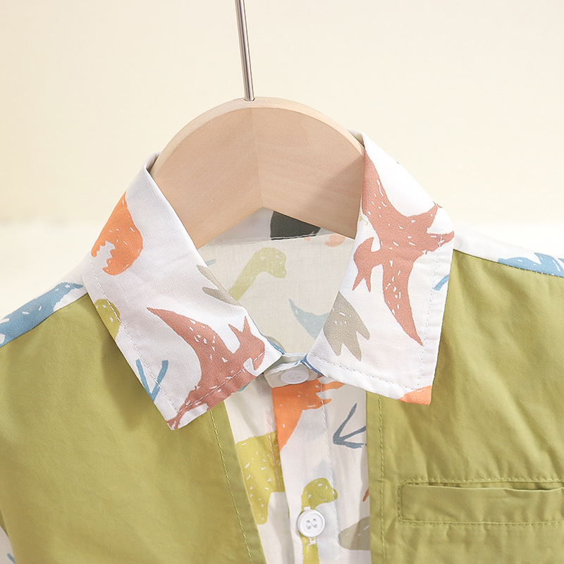 7846 Camisa de manga corta de verano para niños 2024 Nueva camisa de dos piezas falsa de dibujos animados para bebés Ropa de verano de moda para niños delgada