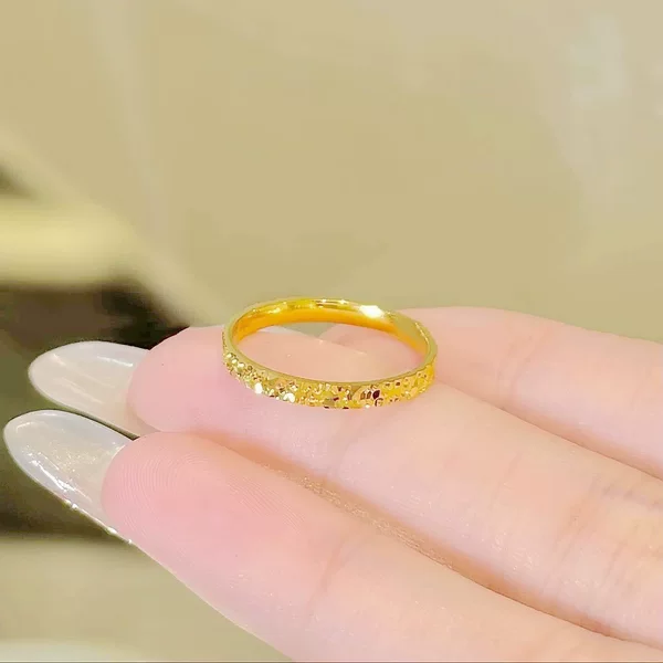 Ancient French Sand Gold Shattering Ice Ice Ice Narrow Version Ring Women's Closed High-end Temperament Light Luxury Index Finger Gold Shop Same Version Wide Version