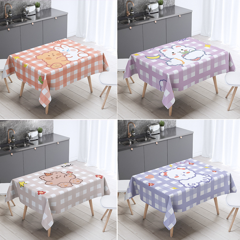 Red plaid Cartoon waterproof Anti-oil Fabric art Cotton and hemp household ins desk Table mats kindergarten Student tablecloth