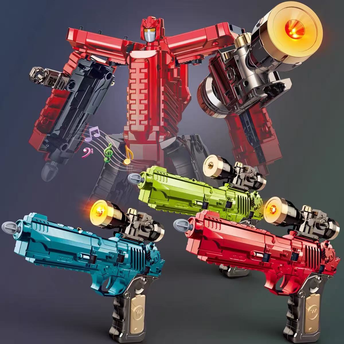 Sound and Light Children's Toy Gun with Lights and Music, Transforming Robot for Boys That Can Launch Shells and Transform into a Warrior Model