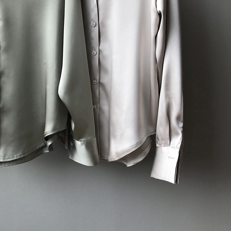 Women's Clothing acetate satin shirt women's glossy outer wear drape long sleeved shirt design niche light mature top spring_voghion.com