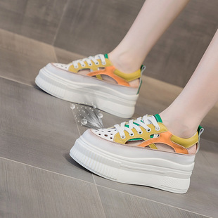 2022 summer new European and American Korean style thick-soled hollow inner heightening clogs, casual, comfortable and versatile retro women's shoes