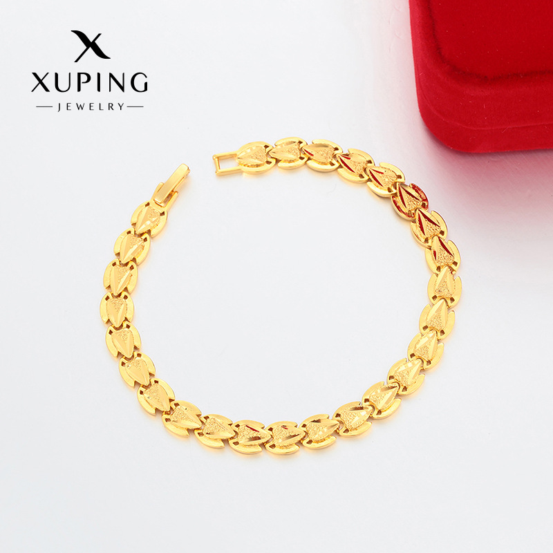Xuping simple flash de arena flor de geometría irregular pulsera de aleación de cobre imitación de oro lujoso temperamento ligero joyas de mano al por mayor mujeres