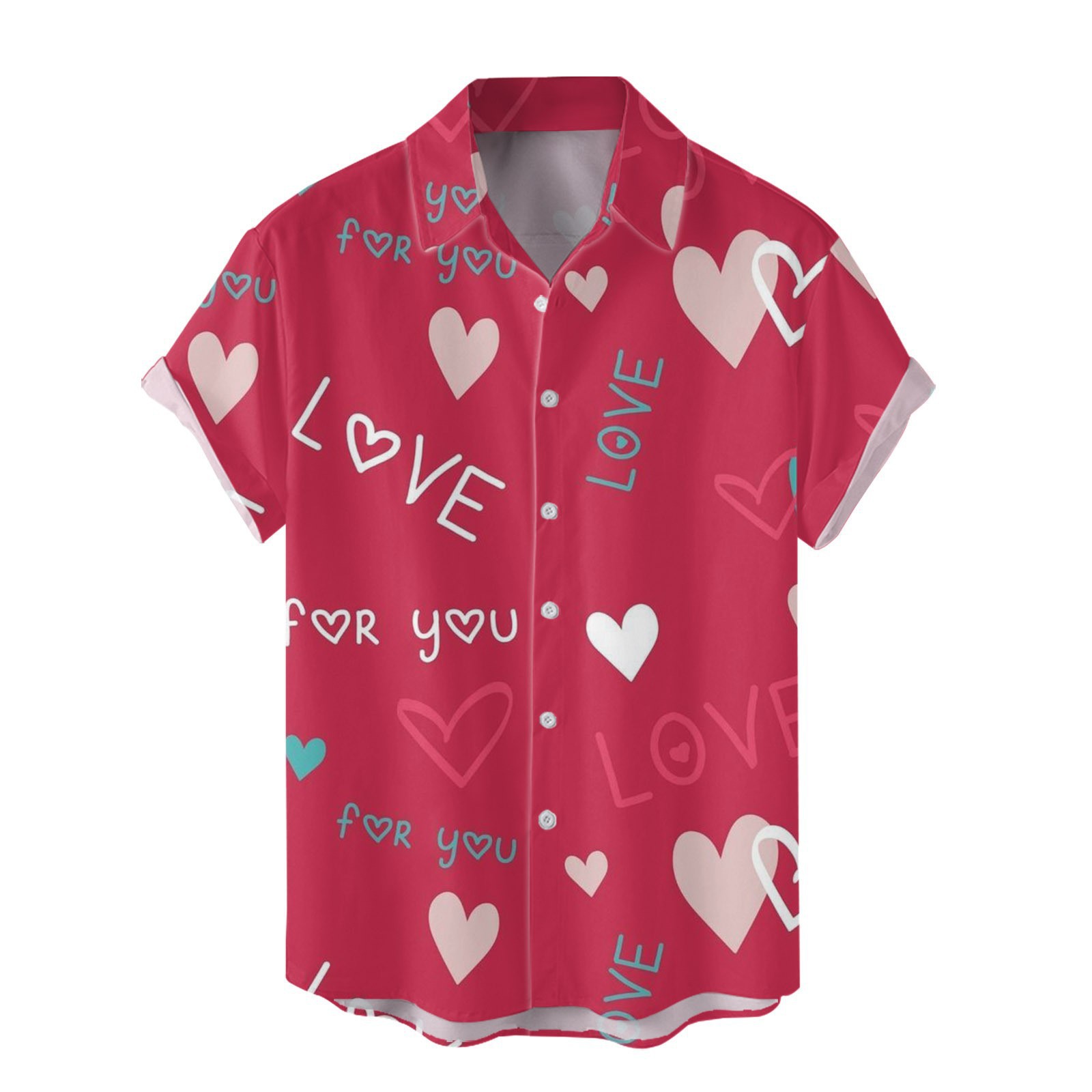 Camisas nuevas para hombres de comercio exterior europeo y americano transfronterizo Serie del día de San Valentín Camisa casual de manga corta con estampado digital 3D