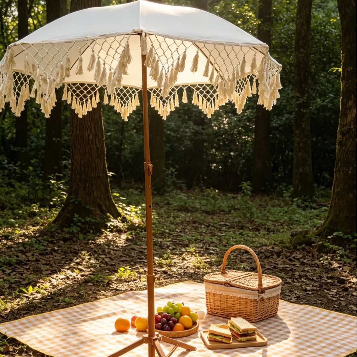 Cross-Border New Product Retro Tassel Umbrella Triangular Mesh Outdoor Sunshade Umbrella Beach Garden Patio Sun Protection Umbrella