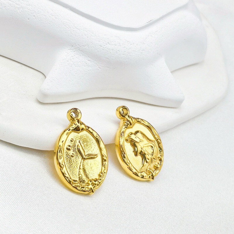 チタン鋼フィッシュテールマーメイド両面ペンダント立体クマペンダント 18 K 真空金メッキ DIY ジュエリーアクセサリー|undefined