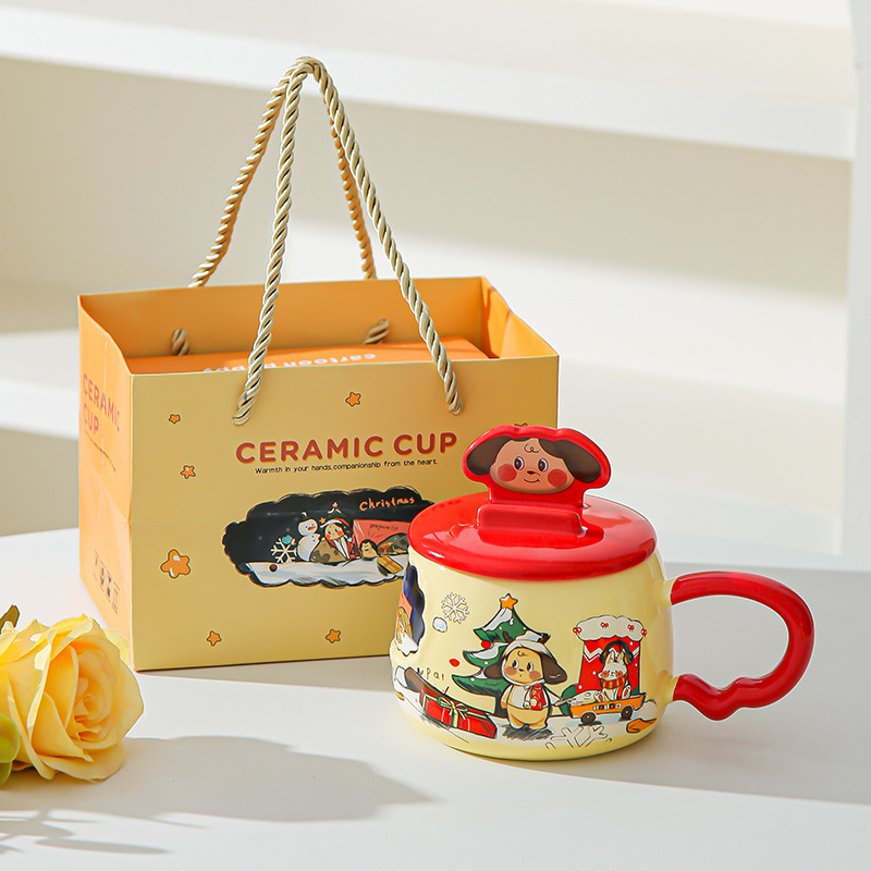 Taza de cerámica de dibujos animados creativos con soporte de teléfono móvil cubierta de taza de agua de oficina casera caja de regalo de alto valor pintada a mano taza de viento